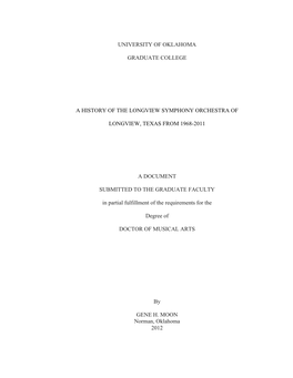 A History of the Longview Symphony Orchestra of Longview, Texas from 1968-2011
