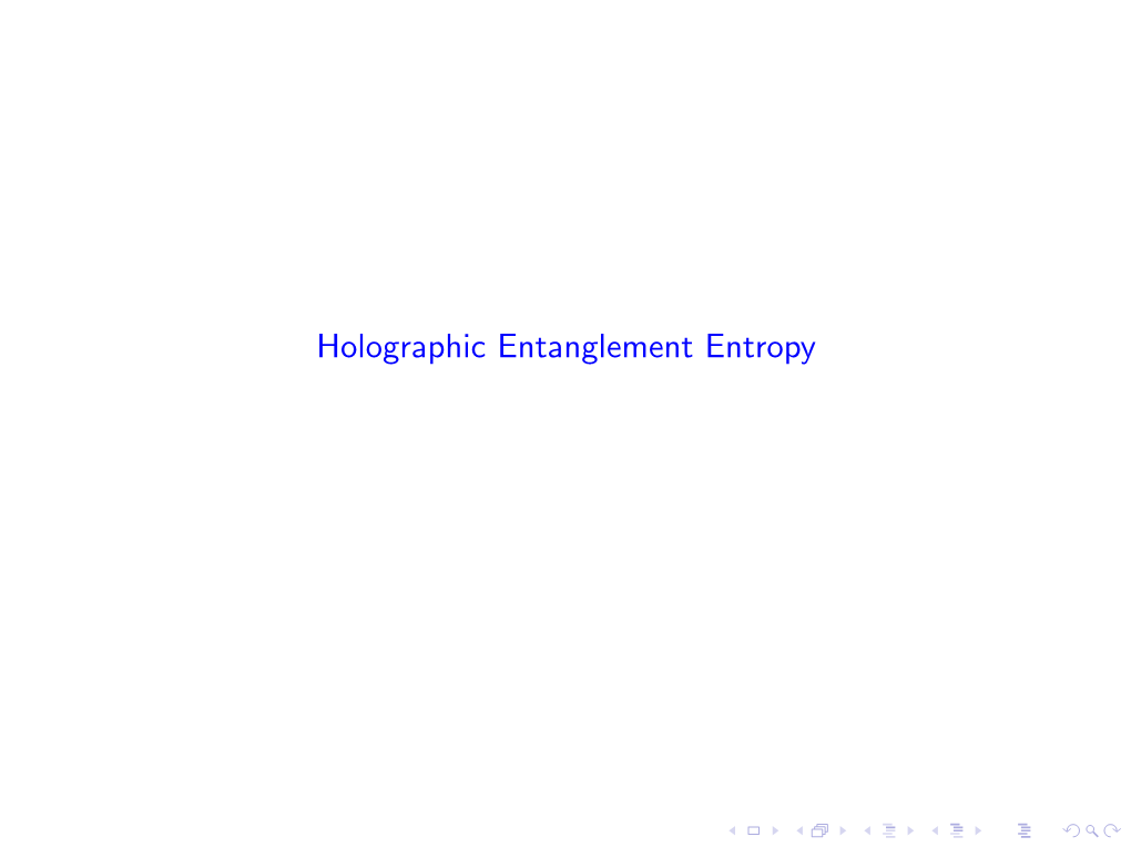 Holographic Entanglement Entropy Introduction