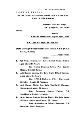 VII, CBI (AHD SCAM CASES), RANCHI Present: Shiv Pal Singh