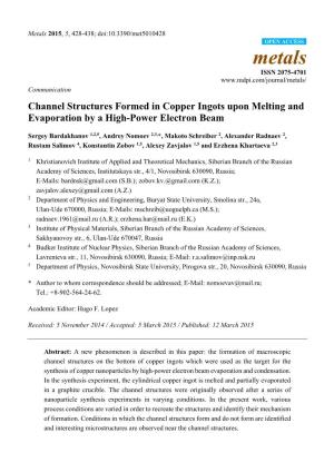 Channel Structures Formed in Copper Ingots Upon Melting and Evaporation by a High-Power Electron Beam