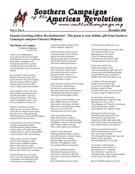 Seasons Greetings Fellow Revolutionaries! This Poem Is Your Holiday Gift from Southern Campaigns and Poet Clarence Mahoney