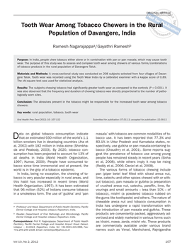 Tooth Wear Among Tobacco Chewers in the Rural Population of Davangere, India