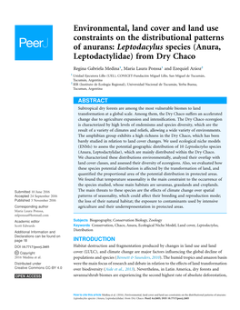 Environmental, Land Cover and Land Use Constraints on the Distributional Patterns of Anurans: Leptodacylus Species (Anura, Leptodactylidae) from Dry Chaco