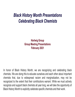 Black History Month Presentations Celebrating Black Chemists