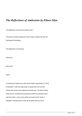 &lt;H1&gt;The Reflections of Ambrosine by Elinor Glyn&lt;/H1&gt;