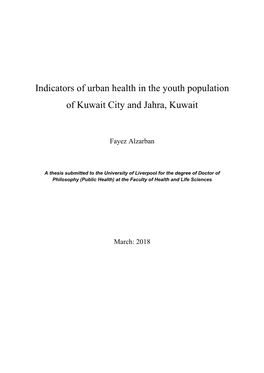 Indicators of Urban Health in the Youth Population of Kuwait City and Jahra, Kuwait