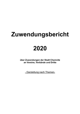 Zuwendungsbericht 2020 - Nach Themen - (I=Institutionelle Förderung P=Projektförderung)