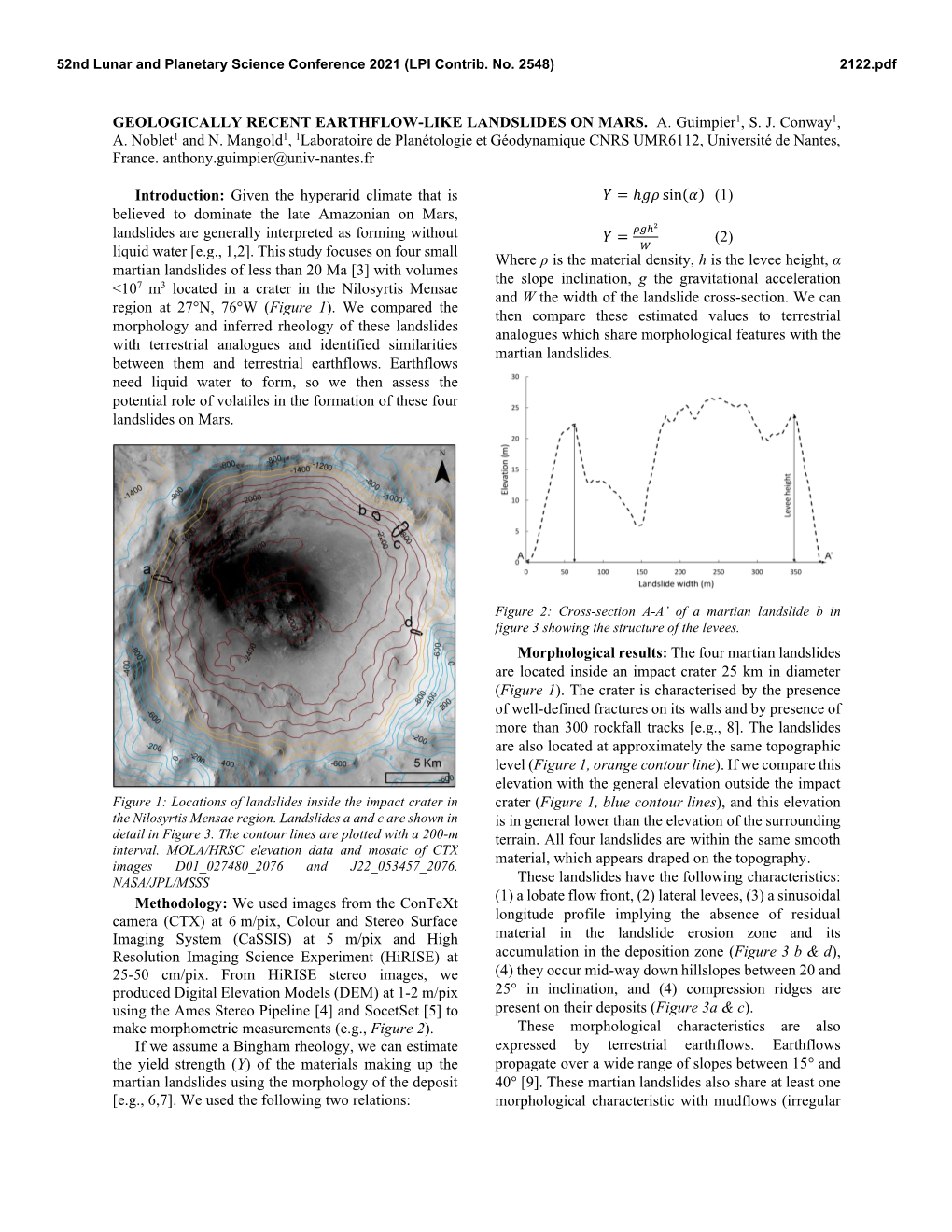 Geologically Recent Earthflow-Like Landslides on Mars