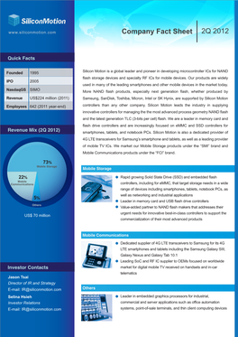 2Q 2012 Company Fact Sheet