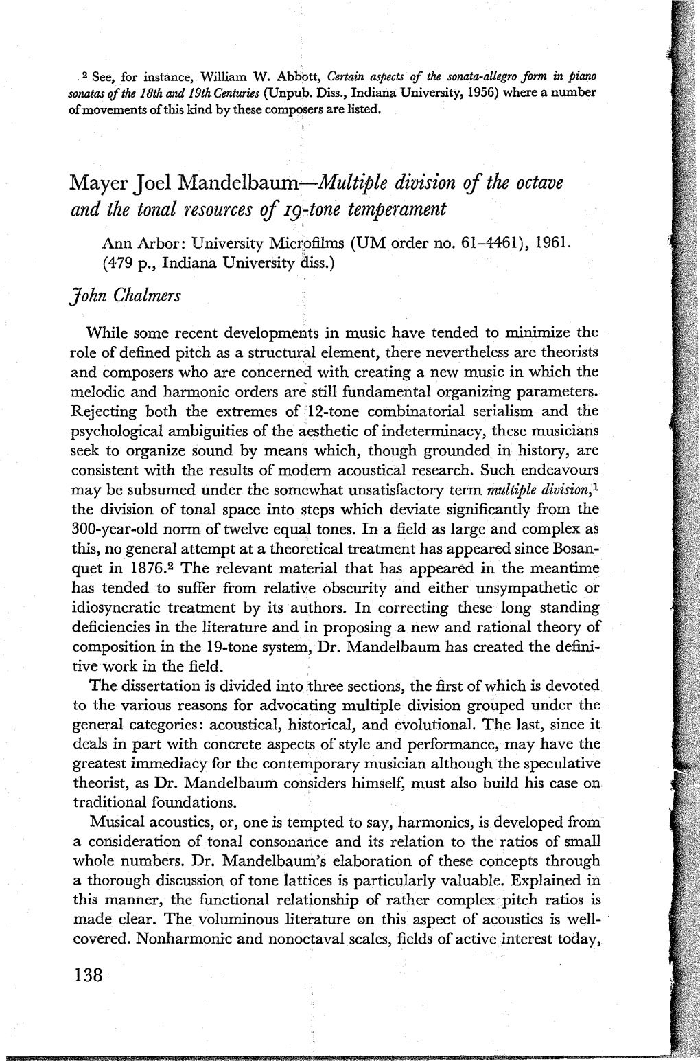 Mayer Joel Mandelbaum-Multiple Division of the Octave and the Tonal Resources of I9-Tone Temperament Ann Arbor: University Microfilms (UM Order No