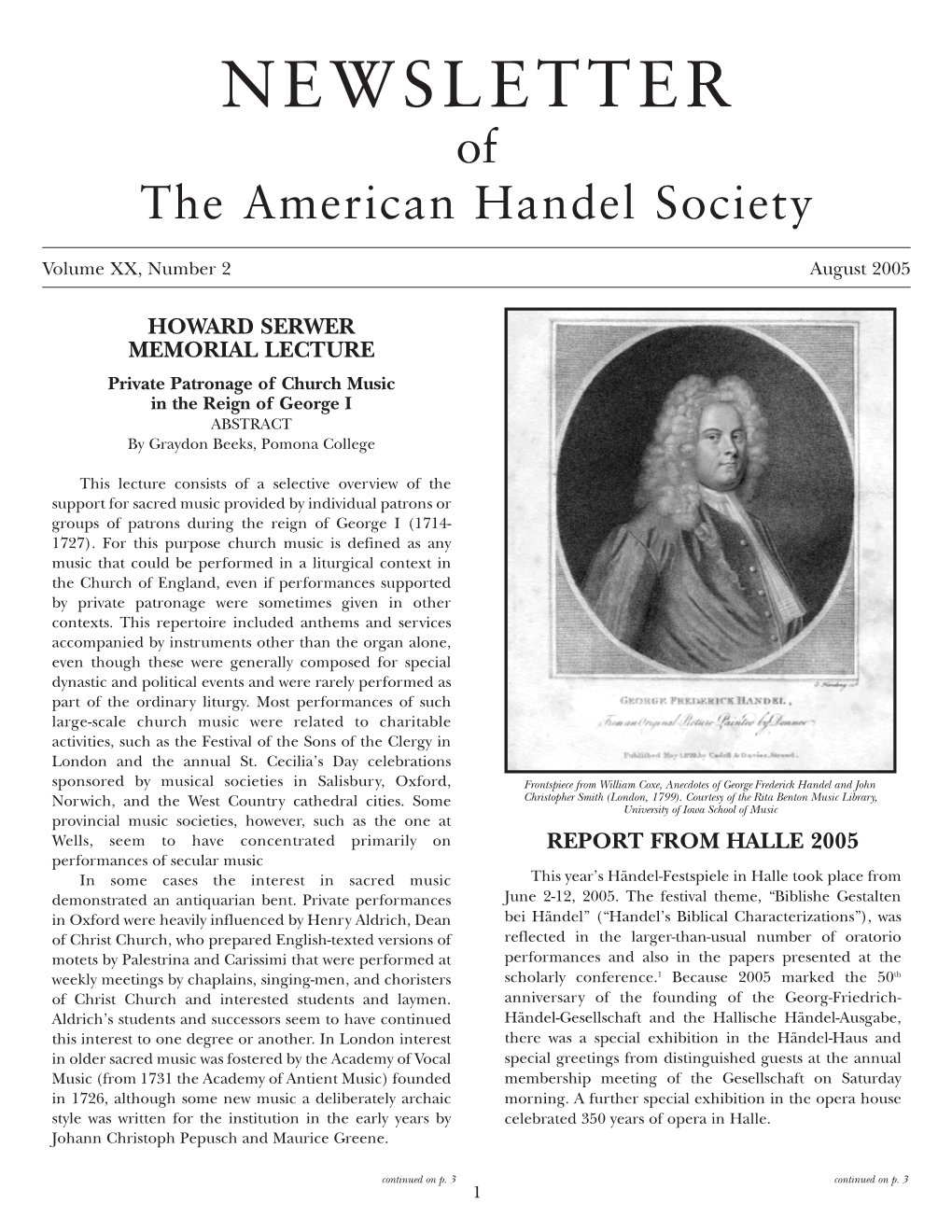 NEWSLETTER of the American Handel Society