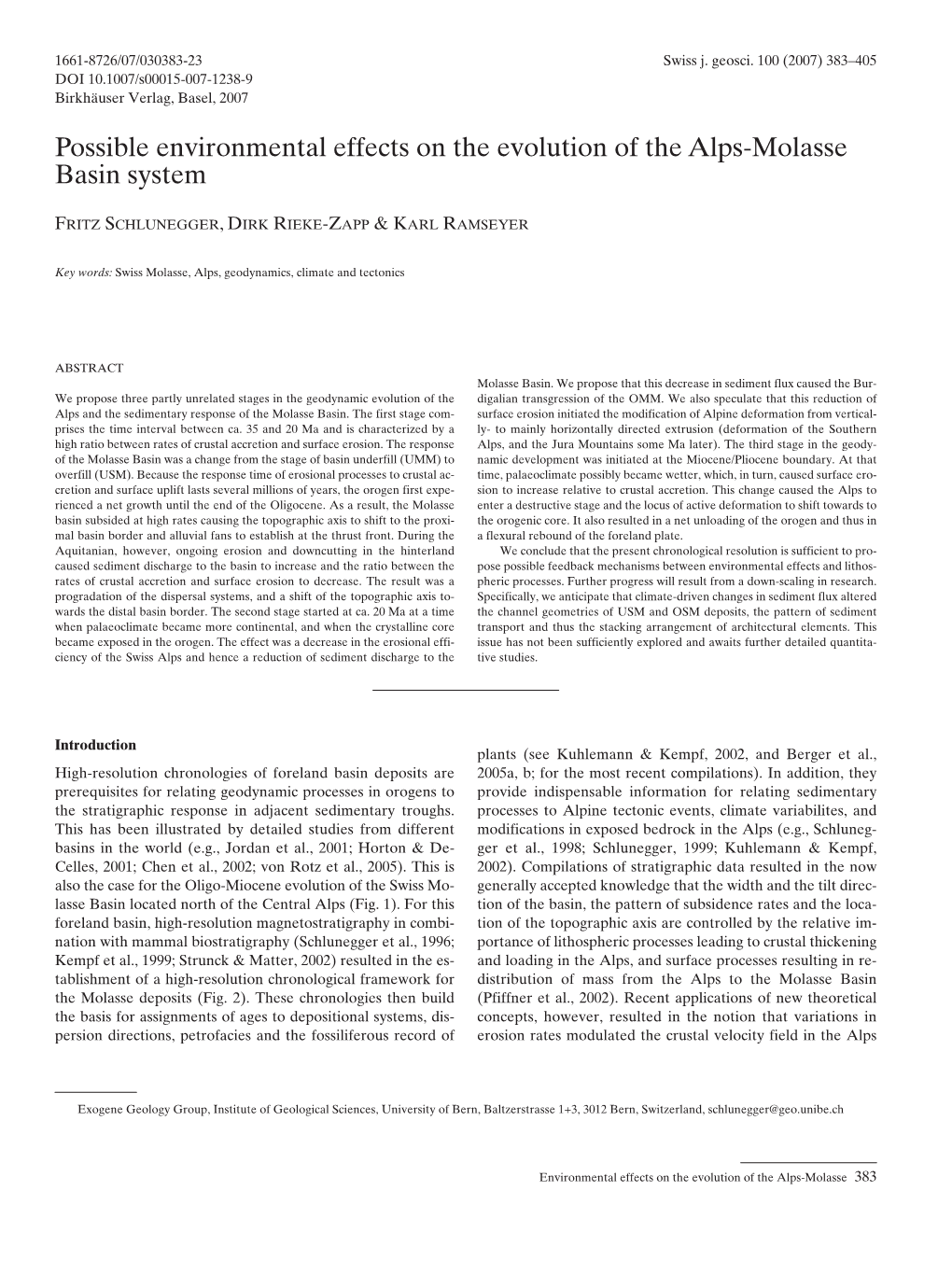 Possible Environmental Effects on the Evolution of the Alps-Molasse Basin System