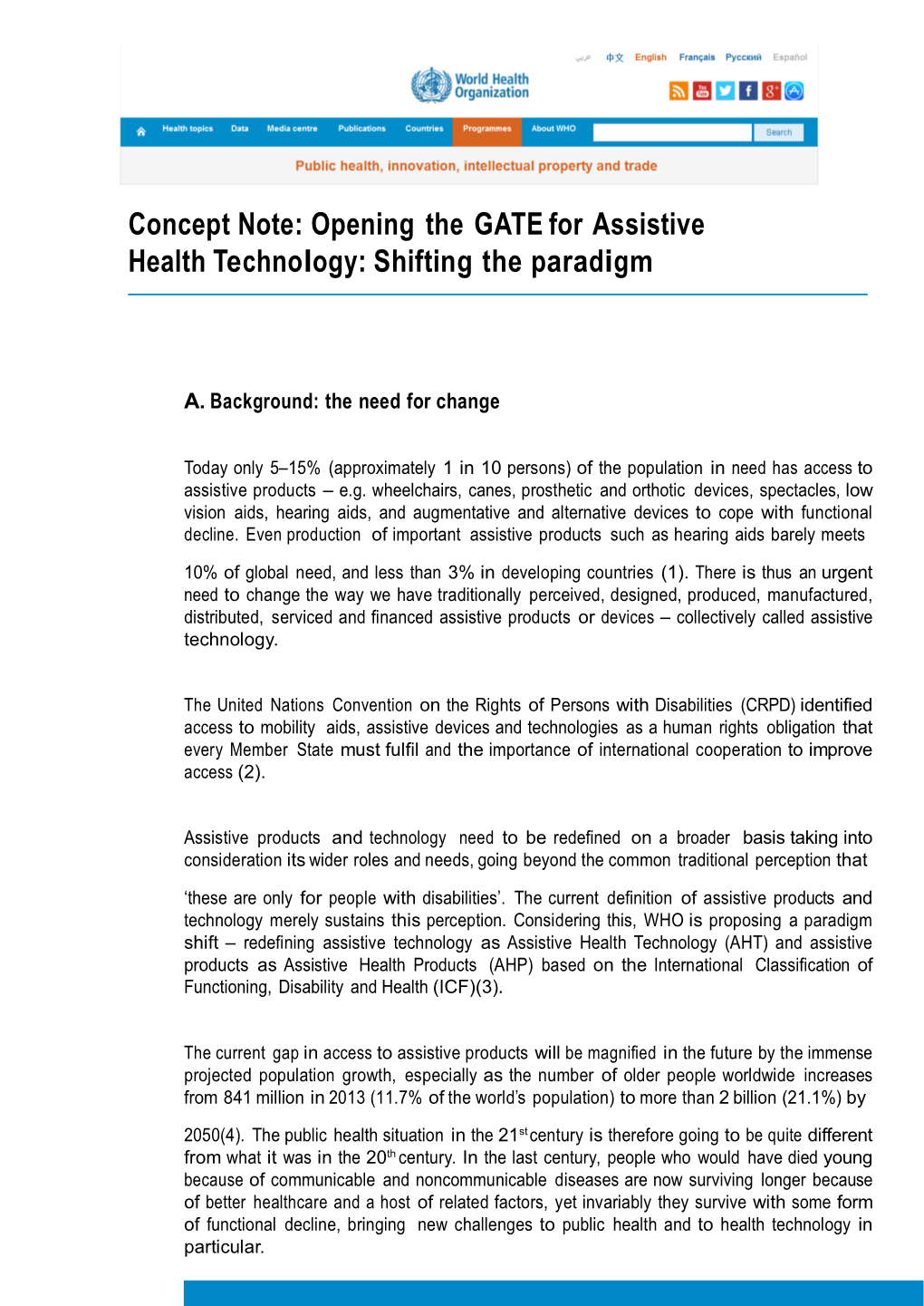 Concept Note: Opening the GATE for Assistive Health Technology: Shifting the Paradigm