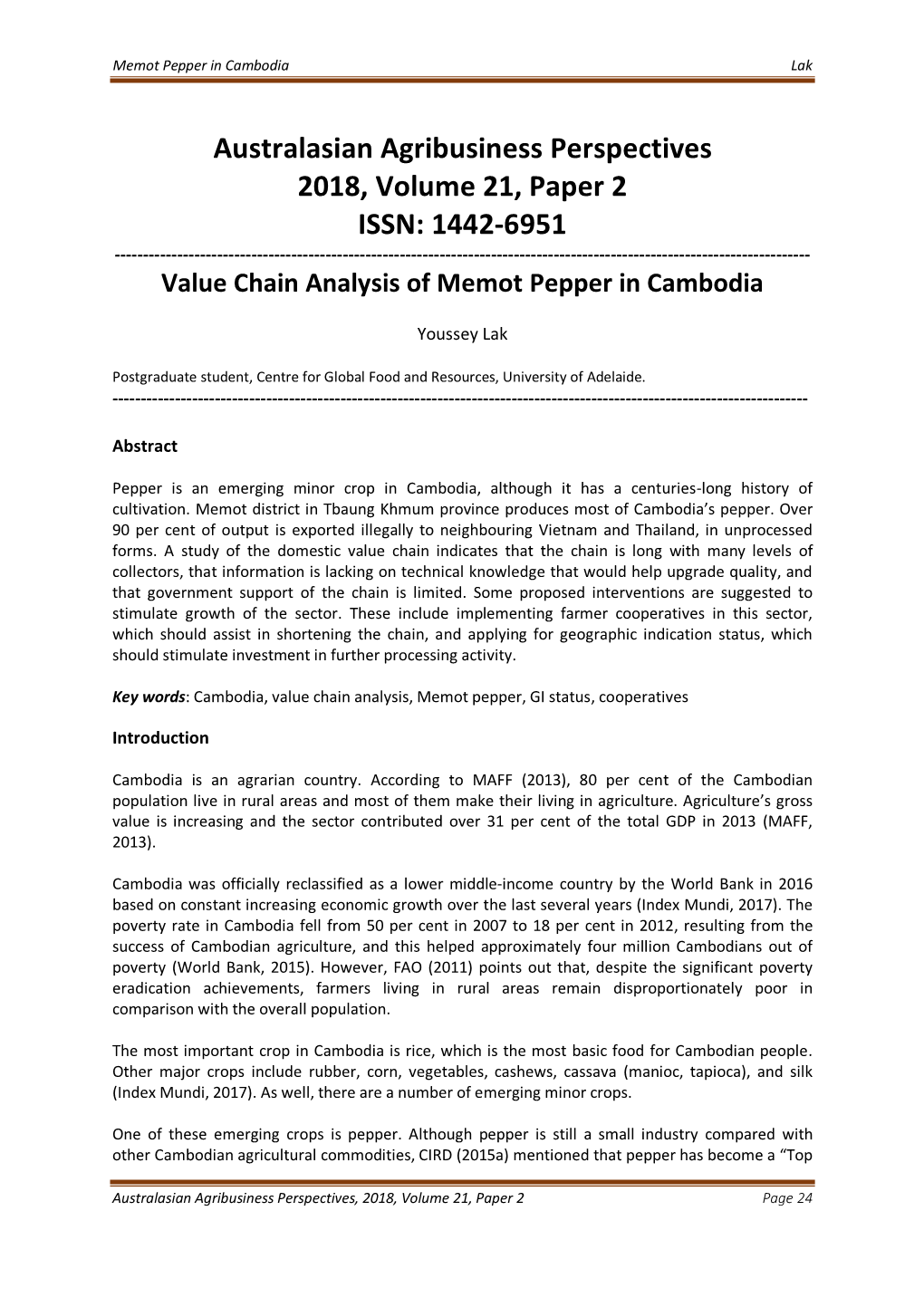 Value Chain Analysis of Memot Pepper in Cambodia