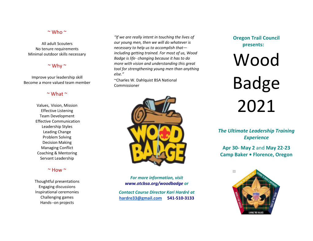 Wood Badge 2021 Is $250, but If You Register Internationally Recognized
