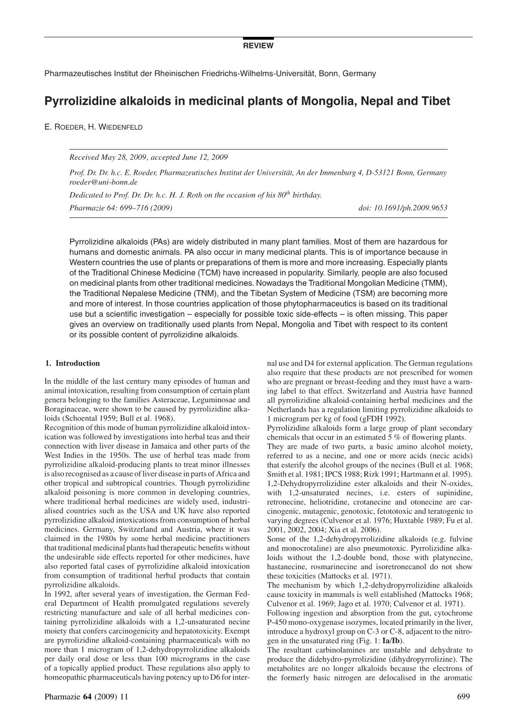 Pyrrolizidine Alkaloids in Medicinal Plants of Mongolia, Nepal and Tibet