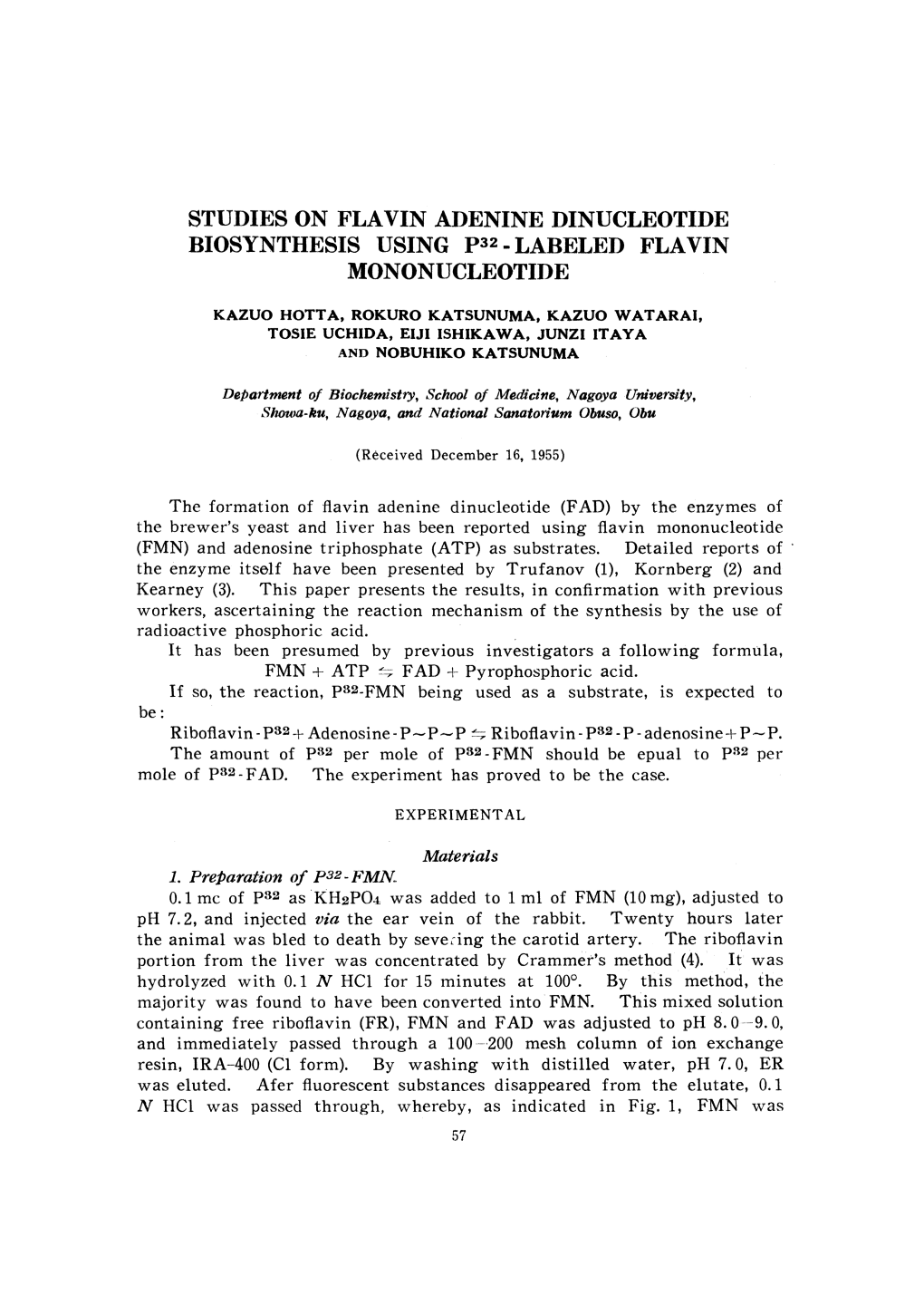 Studies on Flavin Adenine Dinucleotide Biosynthesis Using P32-Labeled Flavin Mononucleotide