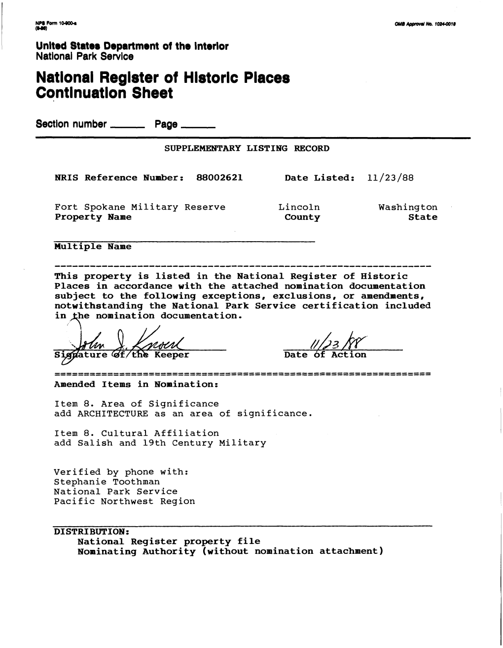 National Register of Historic Places Continuation Sheet