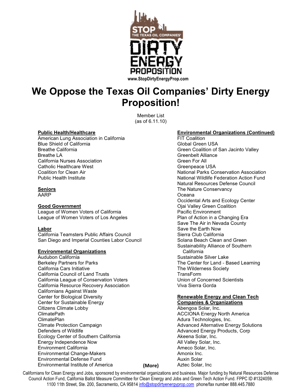 We Oppose the Texas Oil Companies' Dirty Energy Proposition!