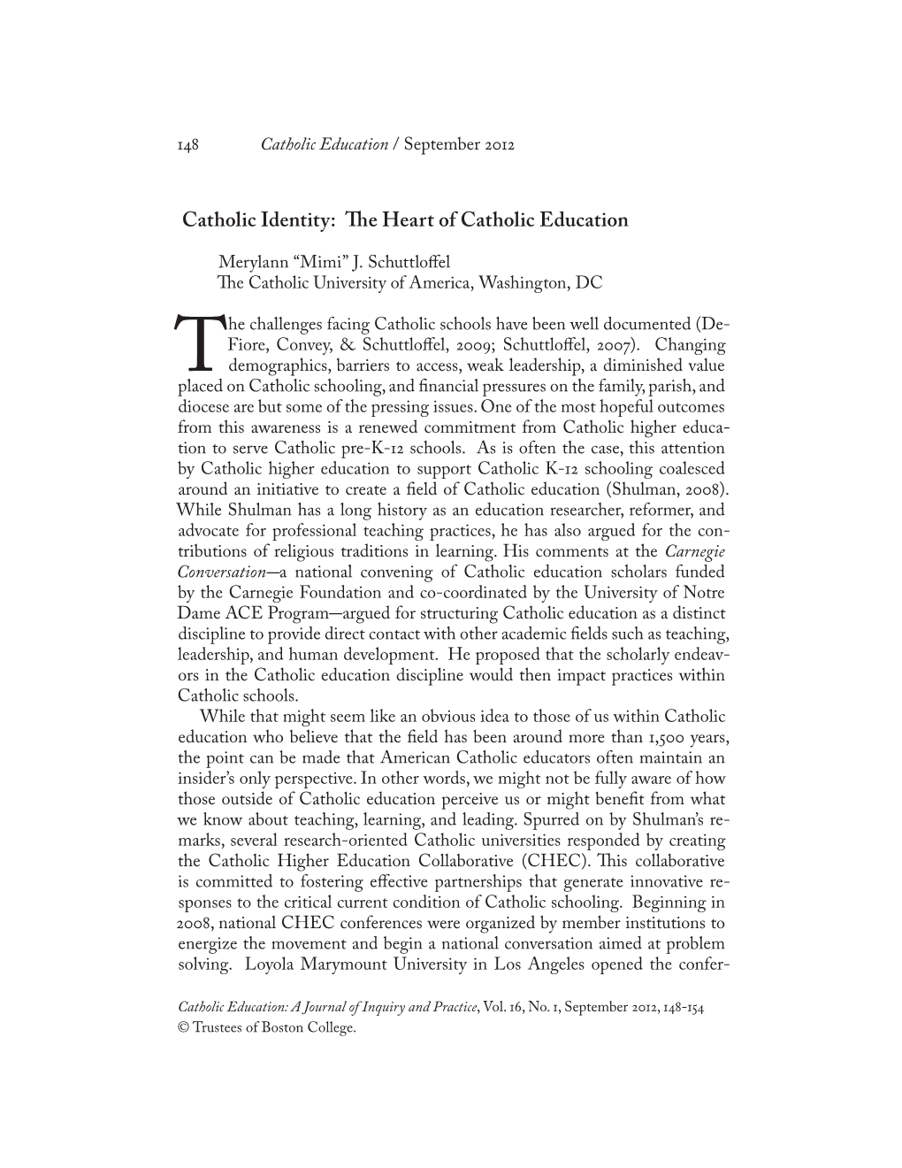 Catholic Identity: the Heart of Catholic Education