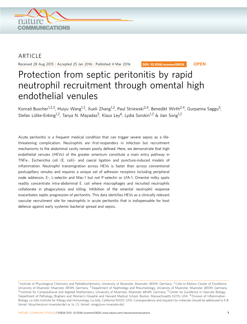 Protection from Septic Peritonitis by Rapid Neutrophil Recruitment Through Omental High Endothelial Venules