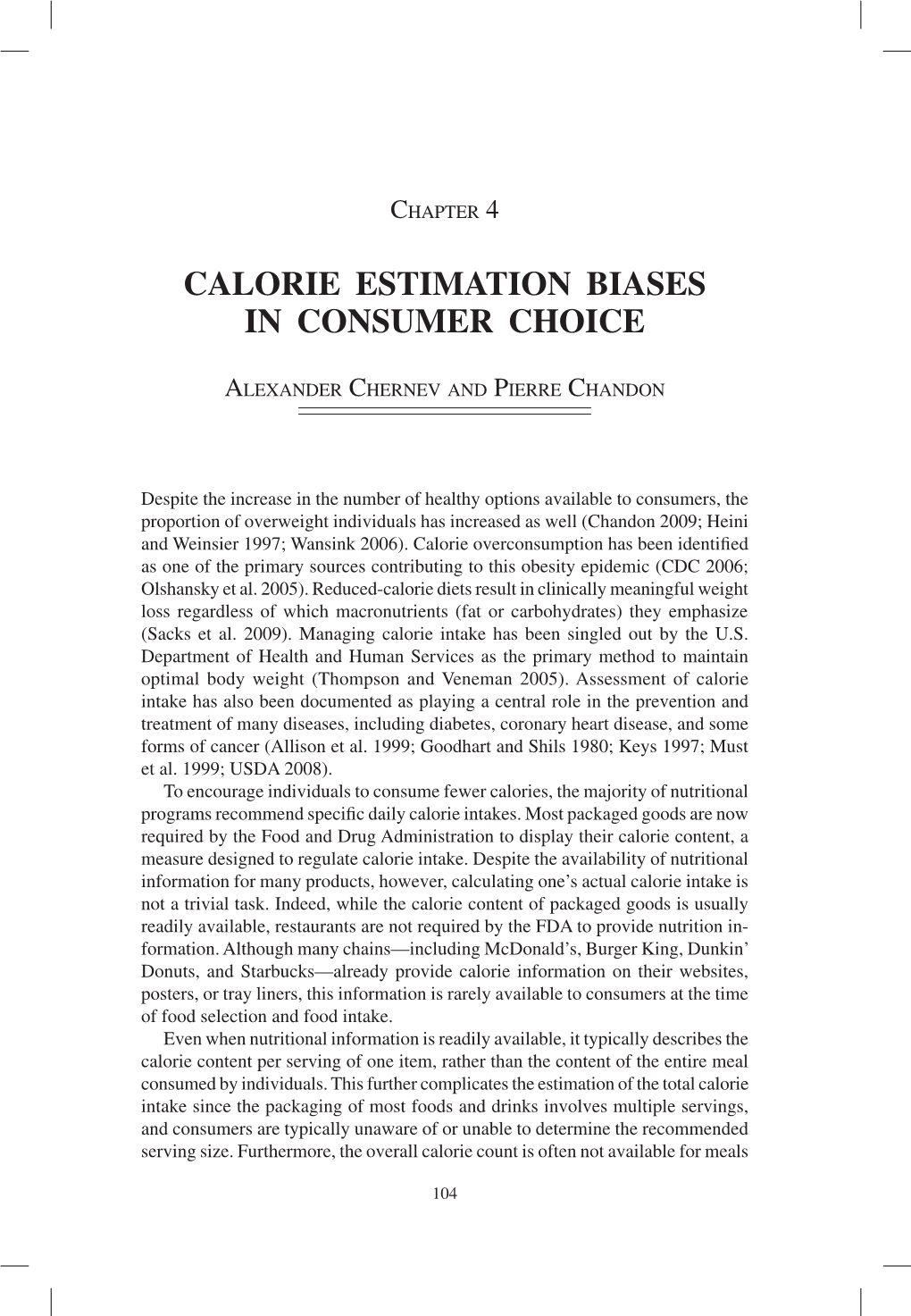 Calorie Estimation Biases in Consumer Choice