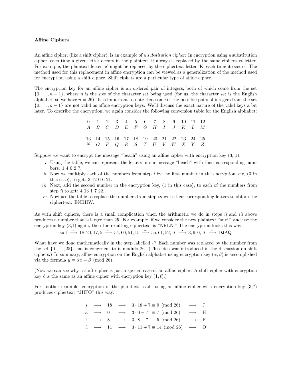 Affine Ciphers an Affine Cipher, (Like a Shift Cipher), Is an Example of a Substitution Cipher: in Encryption Using a Substituti