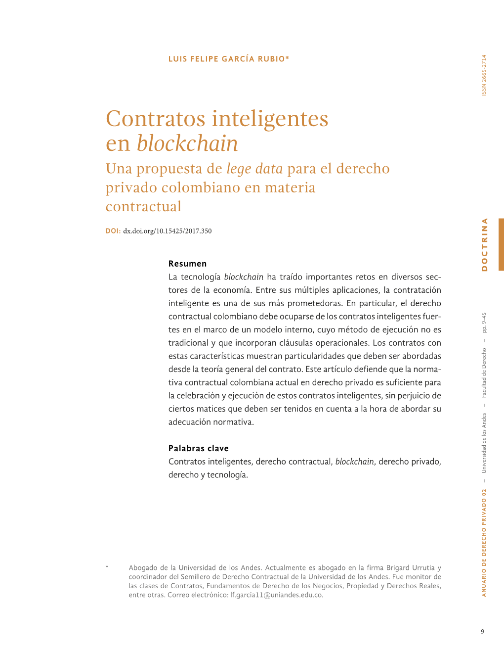 Contratos Inteligentes En Blockchain Una Propuesta De Lege Data Para El Derecho Privado Colombiano En Materia Contractual