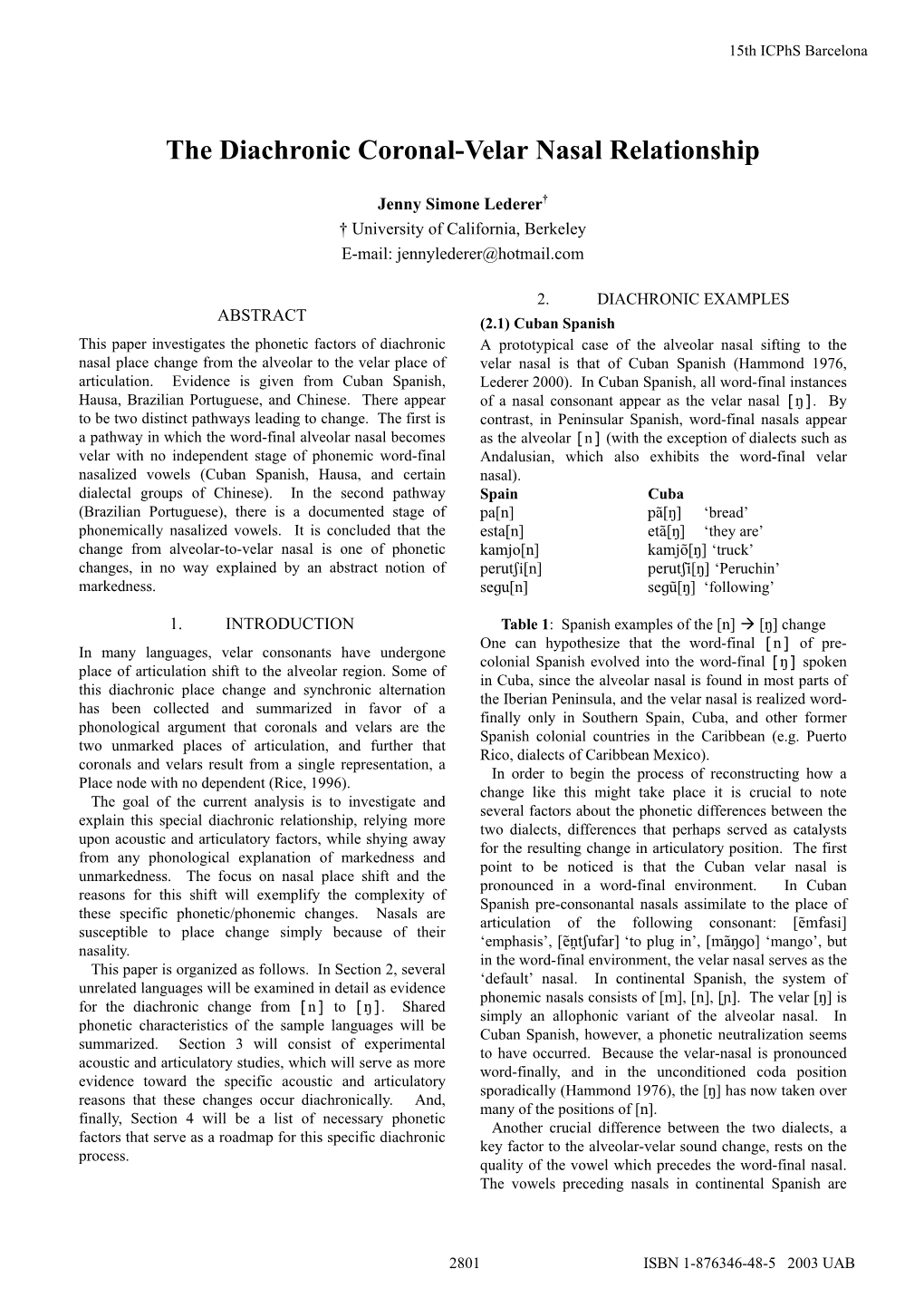 The Diachronic Coronal-Velar Nasal Relationship