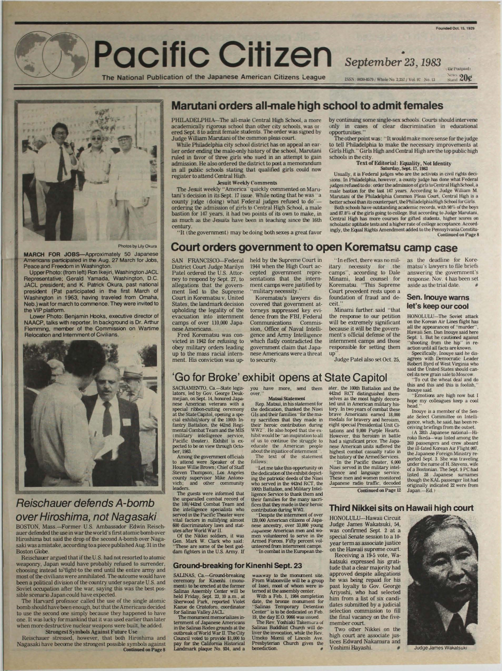 Aci Ic C-Tize September 23 1983 the National Publication of the Japanese American Citizens League