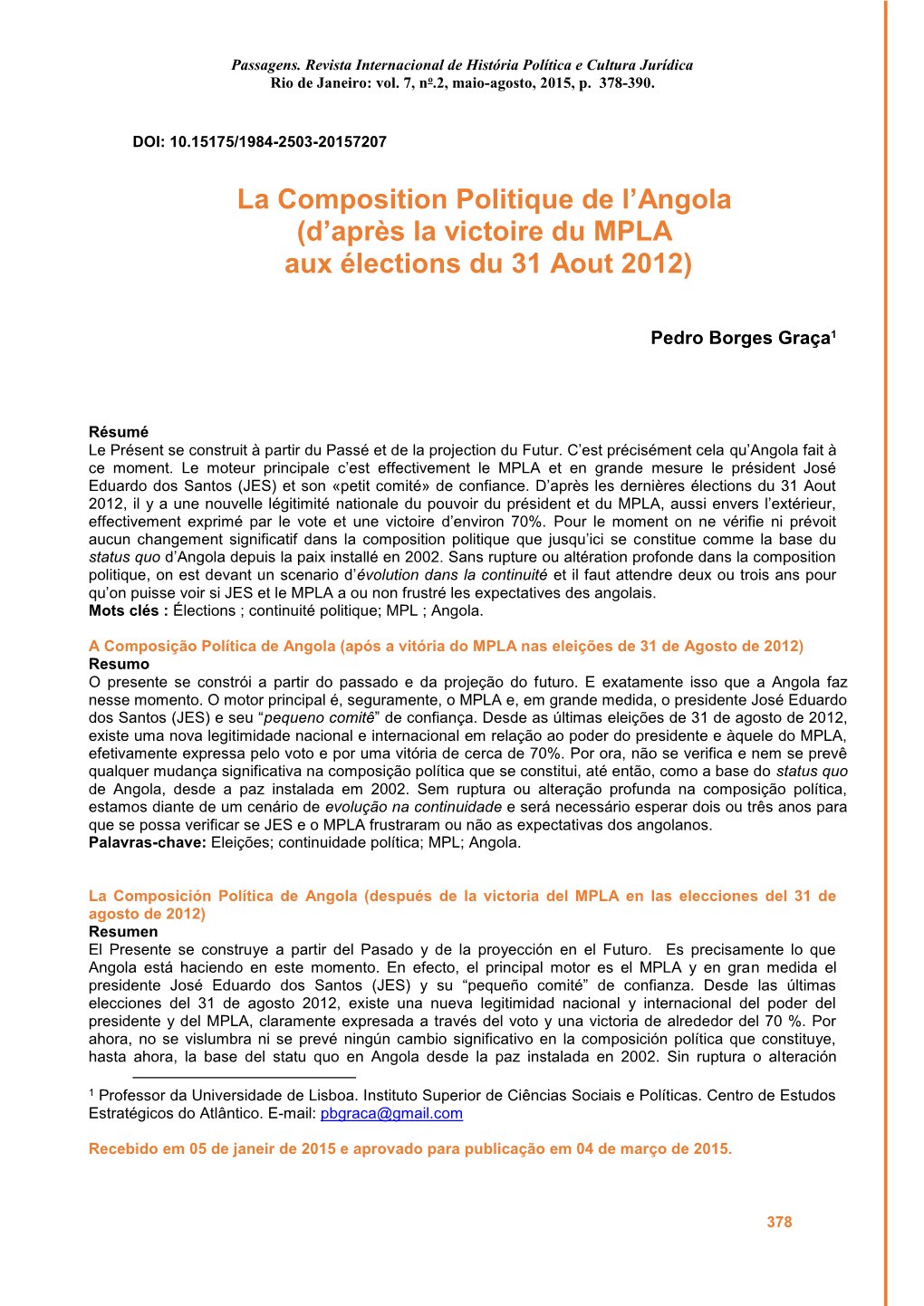 La Composition Politique De L'angola (D'après La Victoire Du MPLA Aux