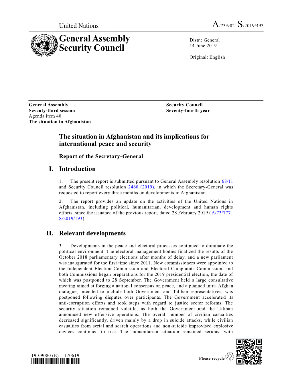 Report of the Secretary-General: the Situation in Afghanistan