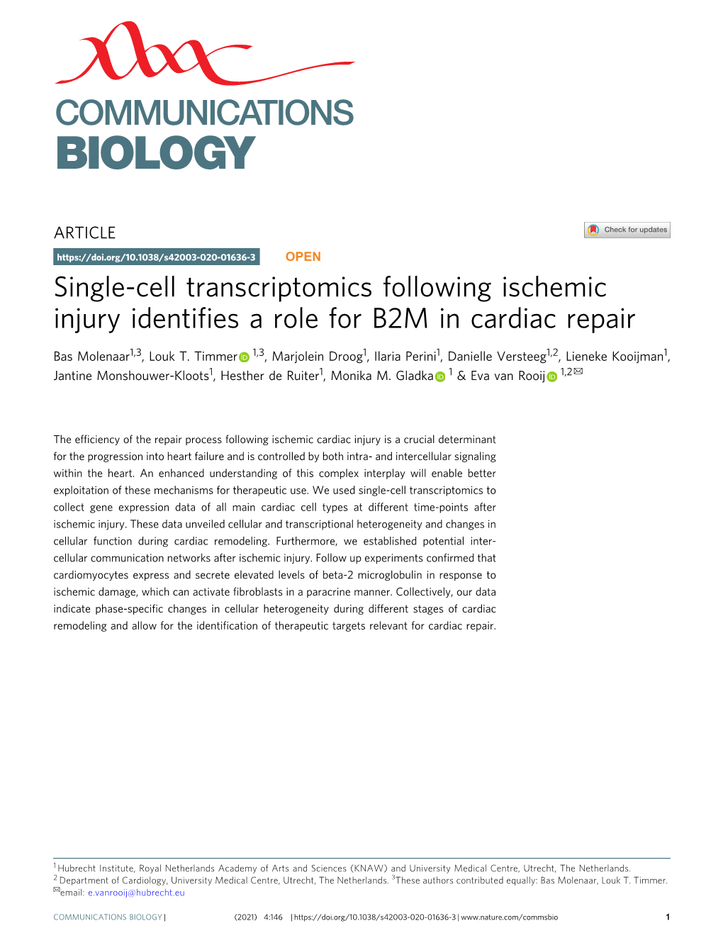Single-Cell Transcriptomics Following Ischemic Injury Identifies a Role For