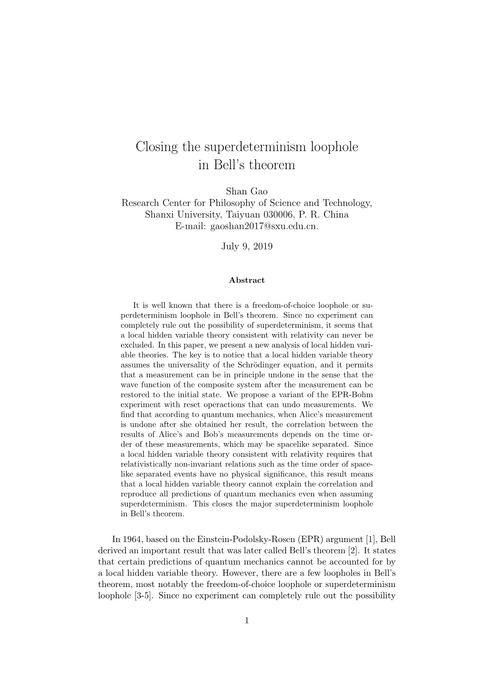 Closing the Superdeterminism Loophole in Bell's Theorem