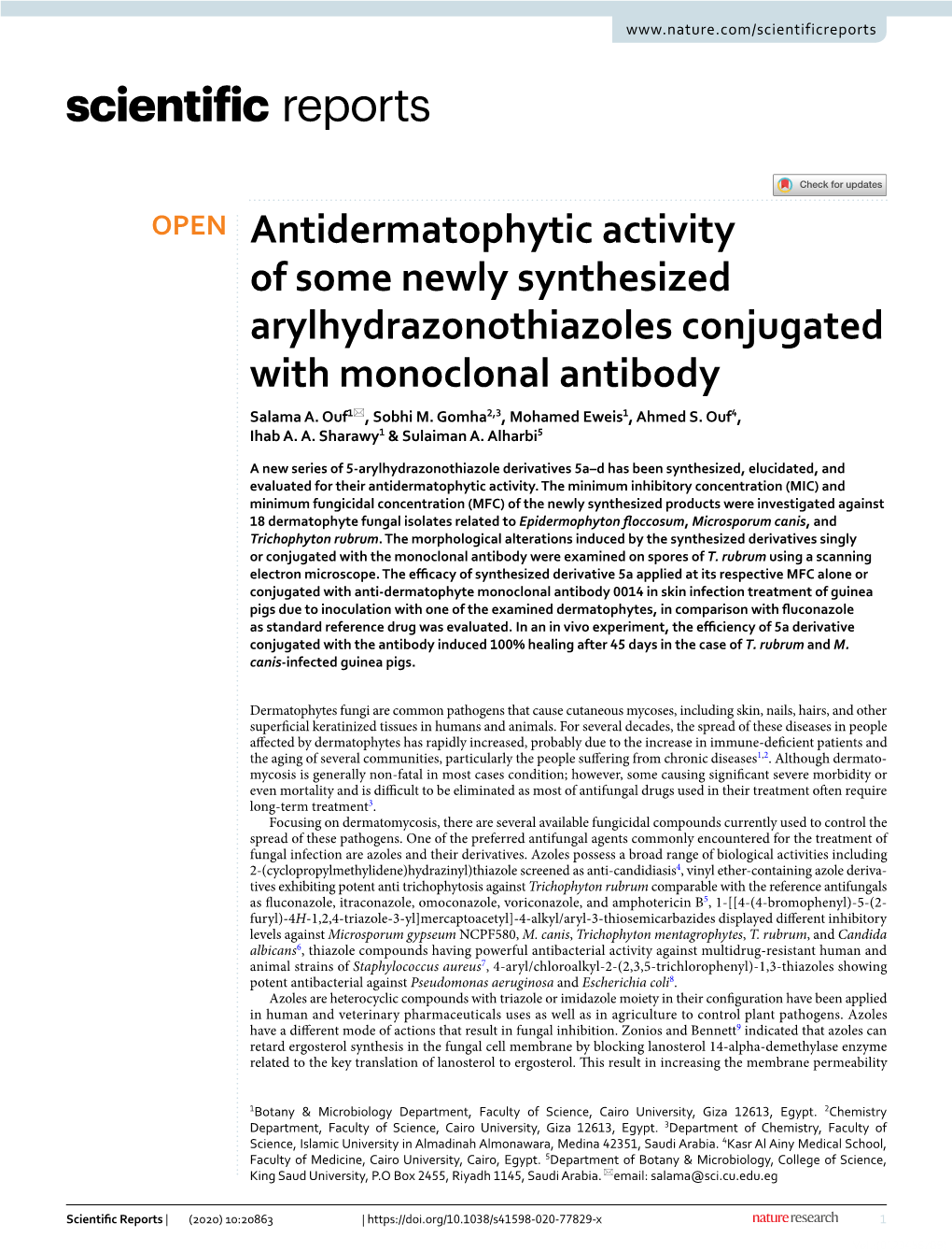 Antidermatophytic Activity of Some Newly Synthesized Arylhydrazonothiazoles Conjugated with Monoclonal Antibody Salama A