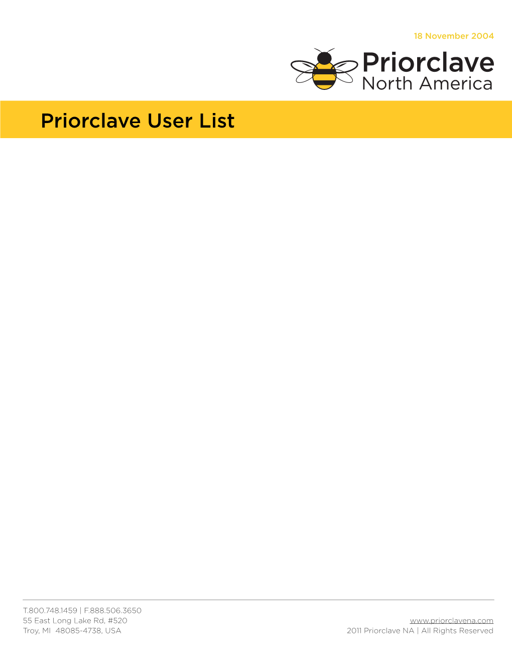 Priorclave Customer List UK and Worldwide