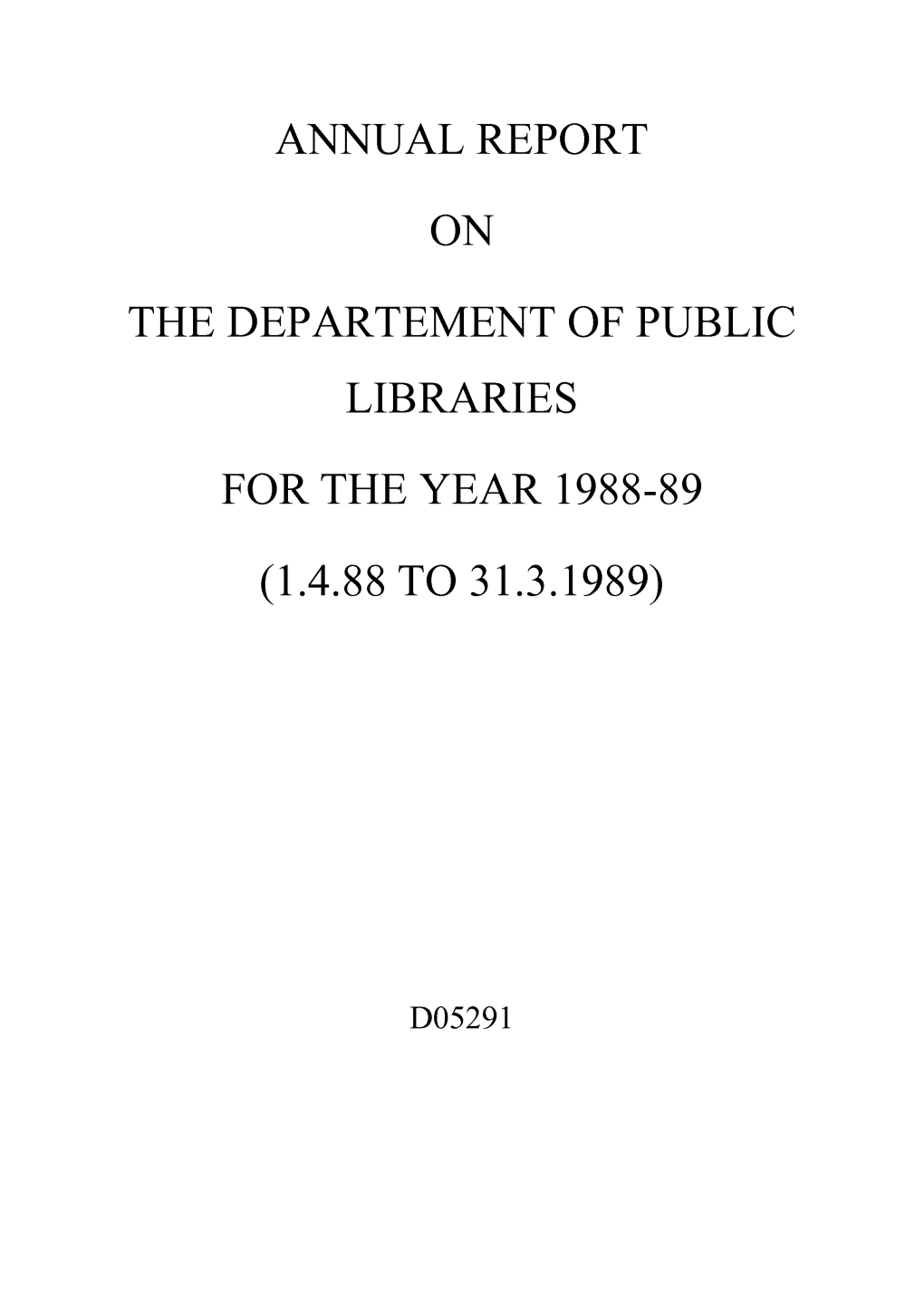 Annual Report on the Departement of Public