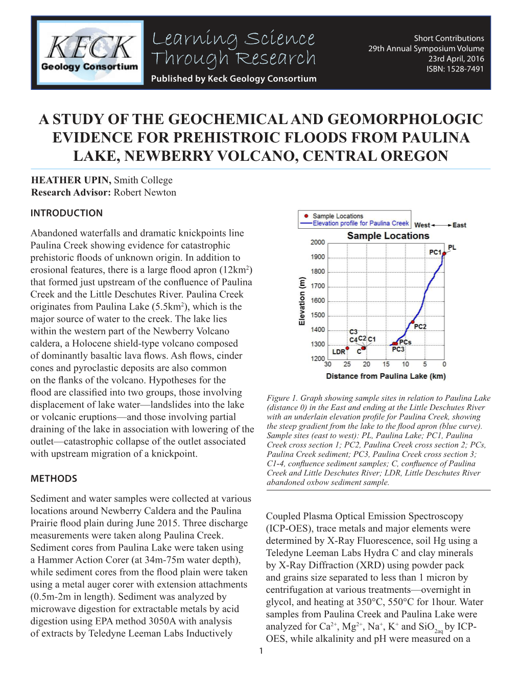 A Study of the Geochemical and Geomorphologic Evidence for Prehistroic Floods from Paulina Lake, Newberry Volcano, Central Oregon