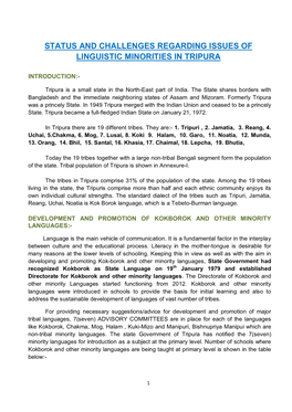 Status and Challenges Regarding Issues of Linguistic Minorities in Tripura