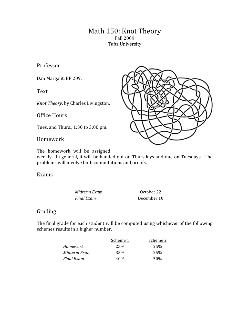 Math 150: Knot Theory Fall 2009 Tufts University