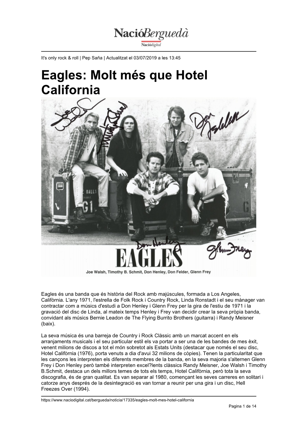 Eagles: Molt Més Que Hotel California