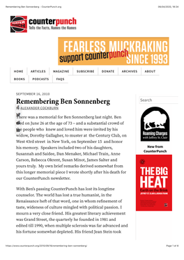 Remembering Ben Sonnenberg - Counterpunch.Org 06/04/2020, 18:24