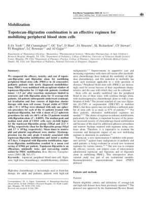 Mobilization Topotecan–Filgrastim Combination Is an Effective Regimen