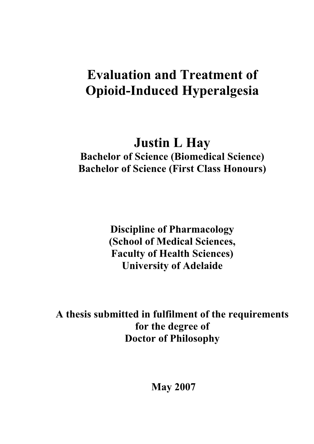 Evaluation and Treatment of Opioid-Induced Hyperalgesia