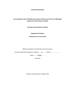 Université De Montréal Une Comparaison Entre L'utilisation Des Troupes Africaines Par La France Et L'allemagne Pendant La