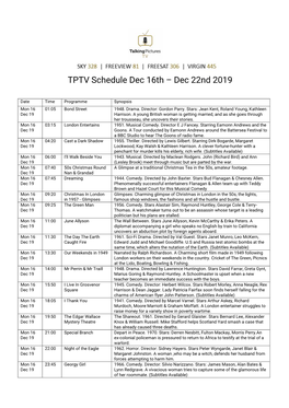 TPTV Schedule Dec 16Th – Dec 22Nd 2019