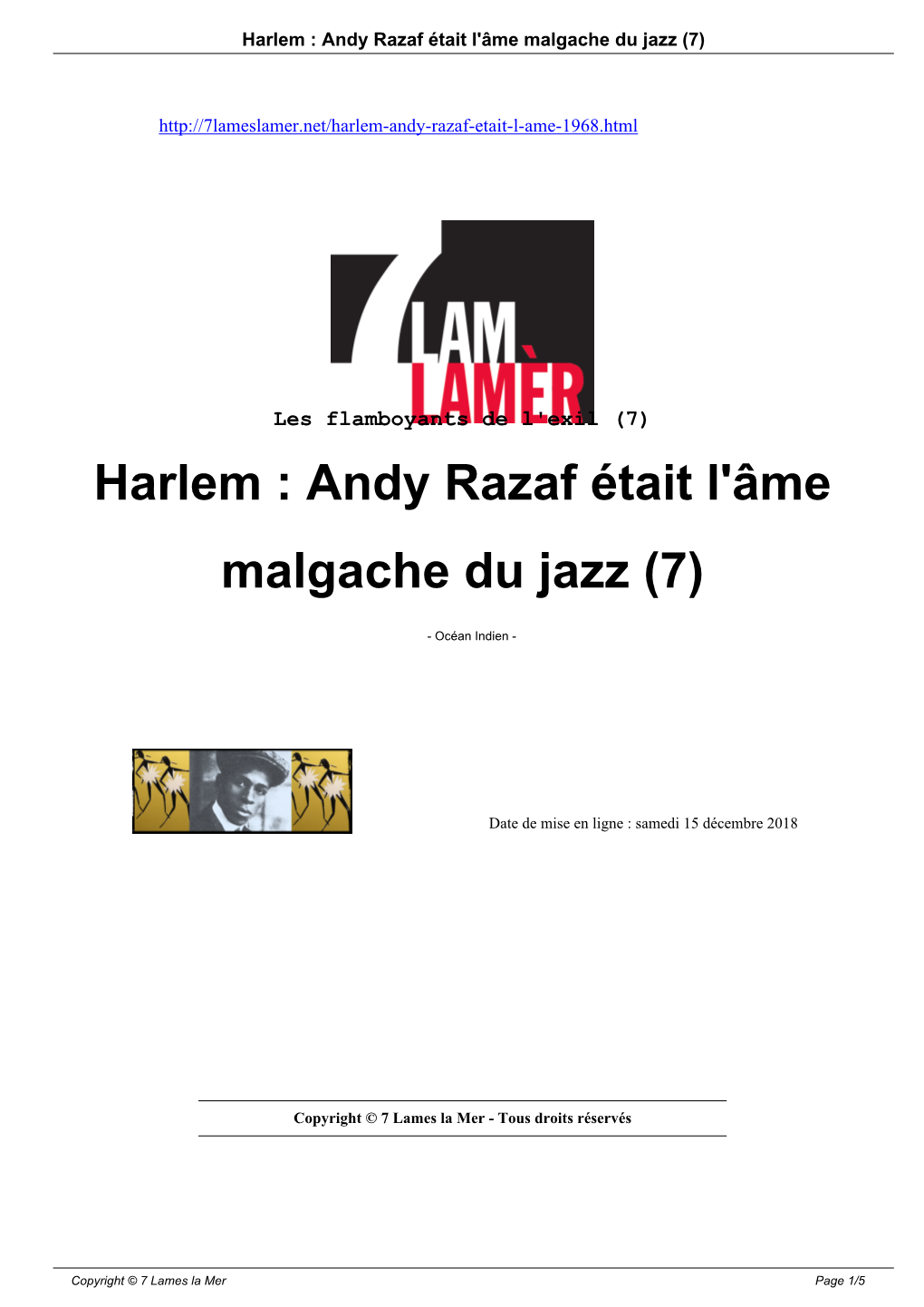 Harlem : Andy Razaf Était L'âme Malgache Du Jazz (7)