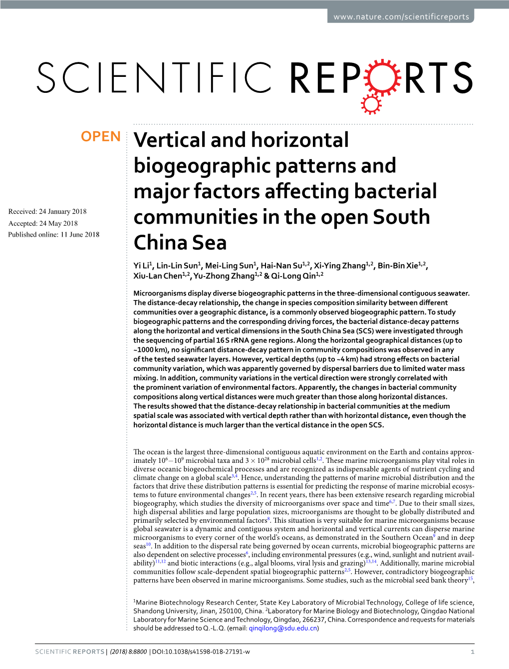 Vertical and Horizontal Biogeographic Patterns and Major Factors Affecting