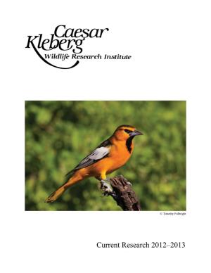Current Research 2012–2013 This Year’S Cover Features a Photograph of a Bullock’S Oriole Taken by Dr