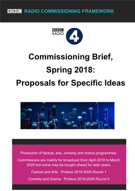Commissioning Brief, Spring 2018: Proposals for Specific Ideas